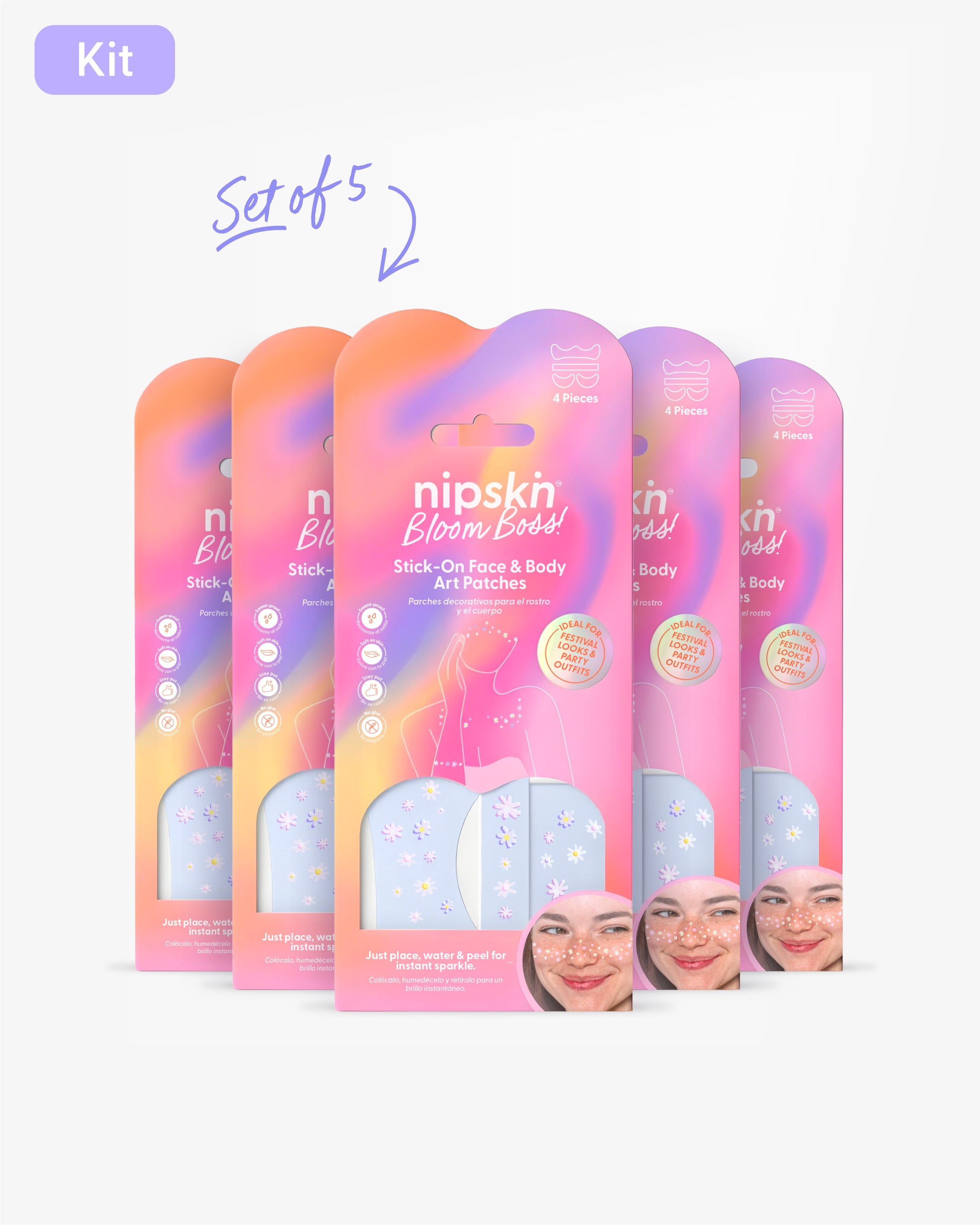 Bundle Bloom Boss x5 – Matte Flower Stick-On Face & Body Art Patches
