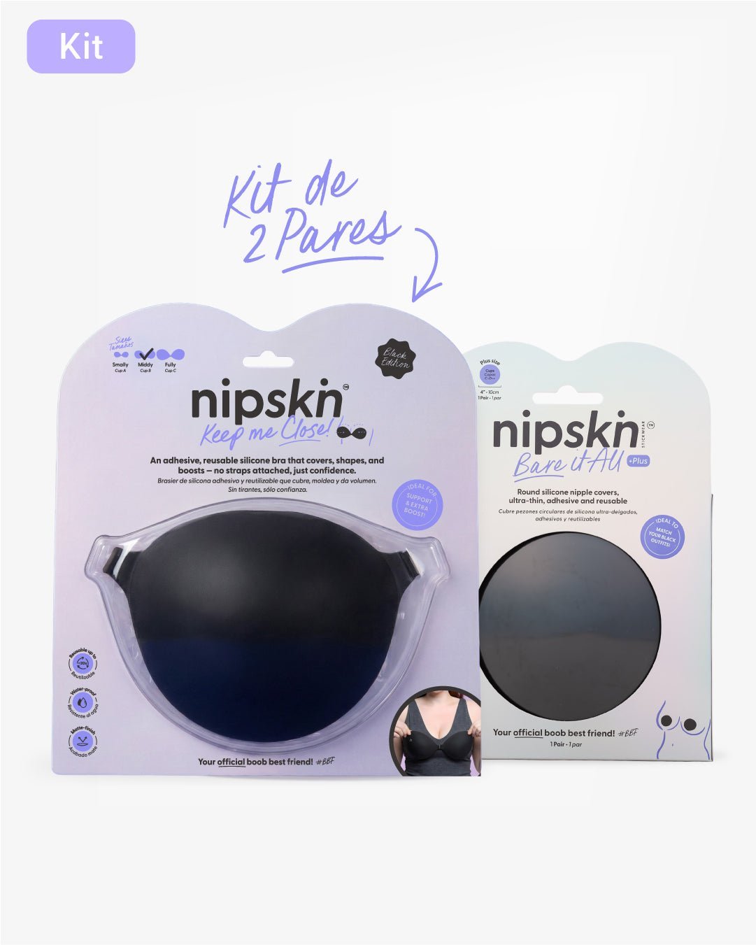 Adhesive Bra in Black + Black Silicone Nipple Covers - Nipskin® - Nipskin Stickwear™