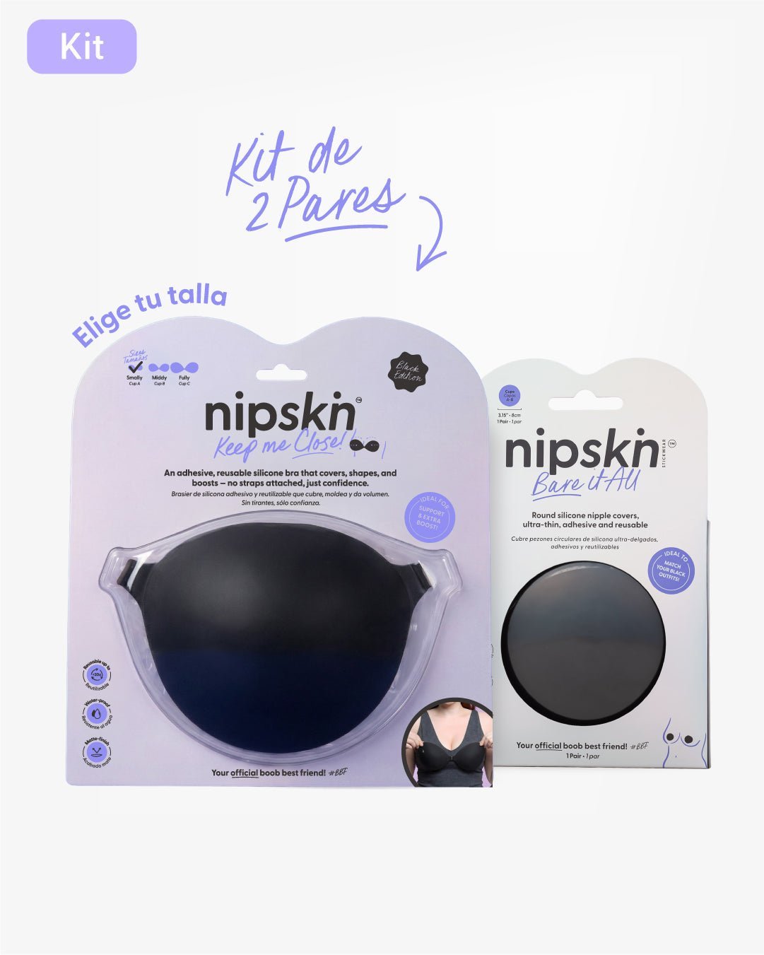 Adhesive Bra in Black + Black Silicone Nipple Covers - Nipskin® - Nipskin Stickwear™