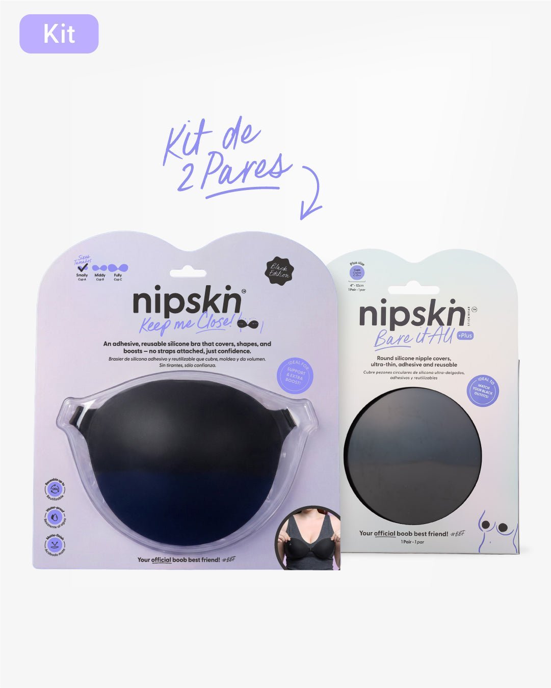Adhesive Bra in Black + Black Silicone Nipple Covers - Nipskin® - Nipskin Stickwear™