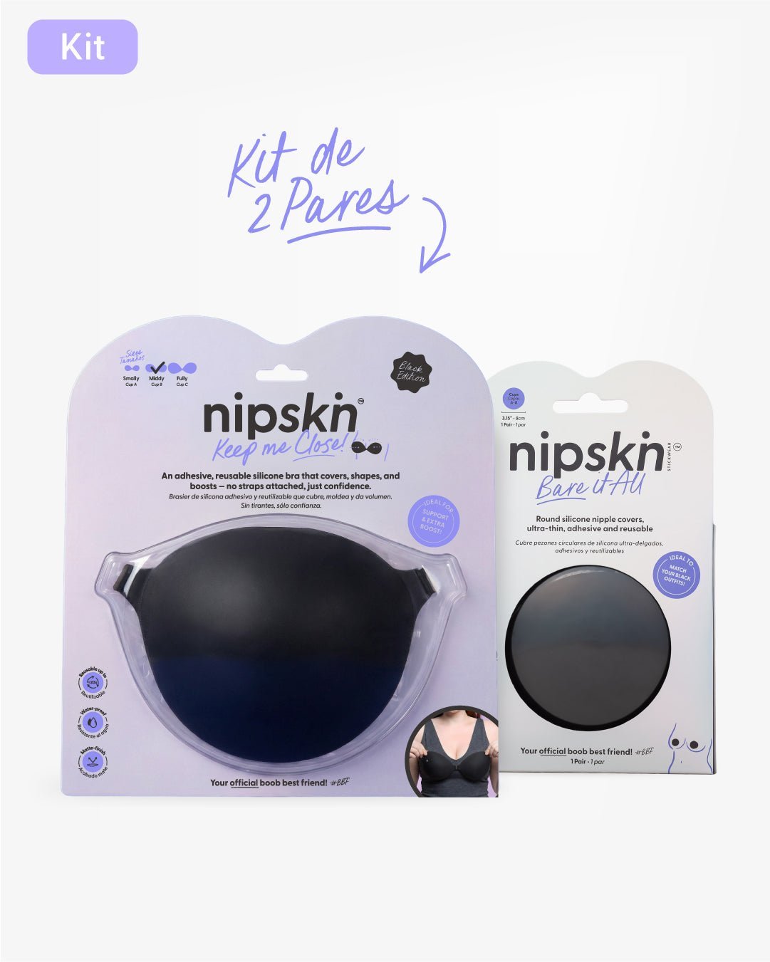 Adhesive Bra in Black + Black Silicone Nipple Covers - Nipskin® - Nipskin Stickwear™