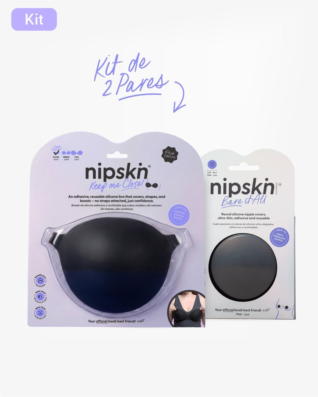 Adhesive Bra in Black + Black Silicone Nipple Covers - Nipskin® - Nipskin Stickwear™