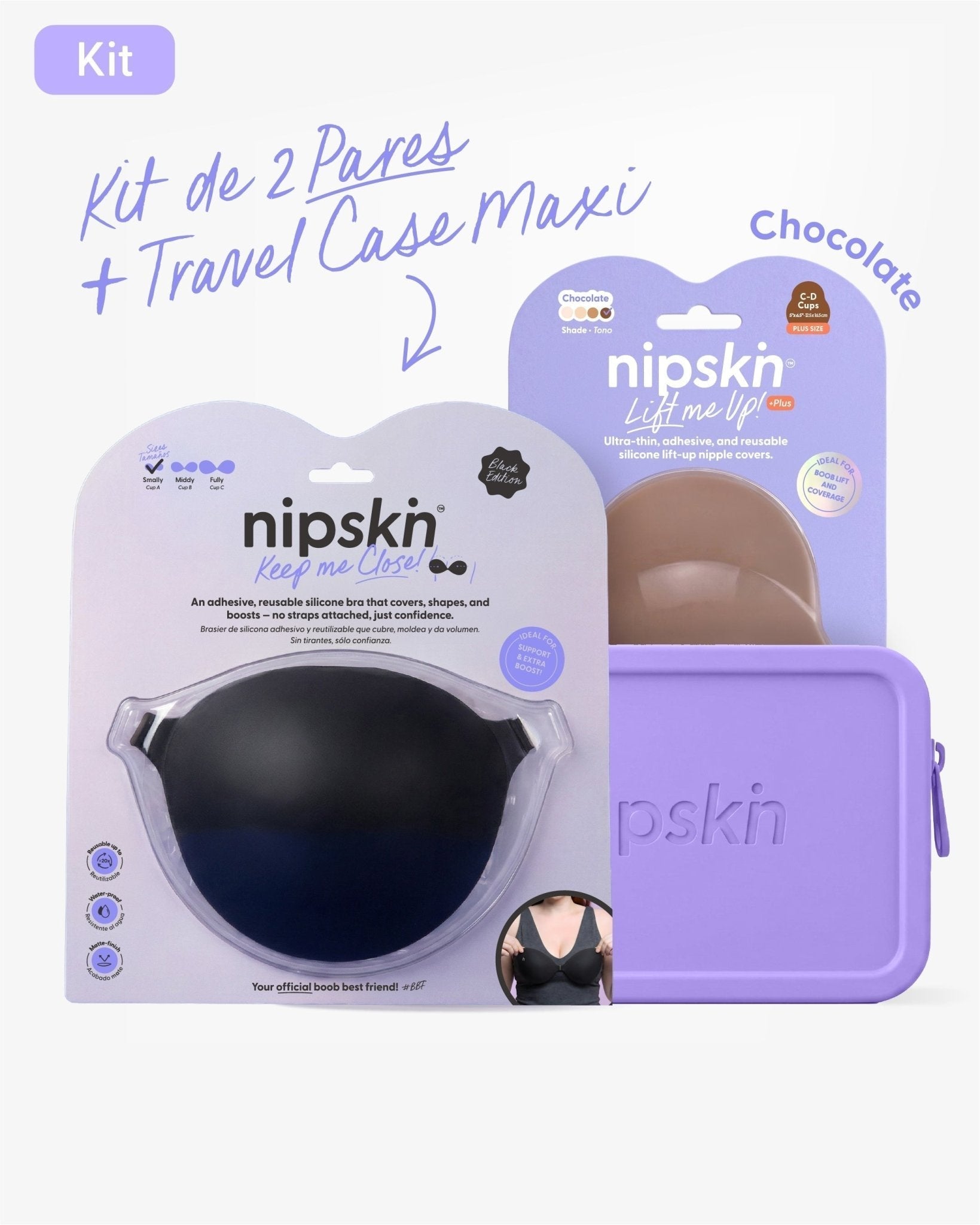 Adhesive Bra in Black + Bust Lift Cups + Case - Nipskin® - Nipskin Stickwear™