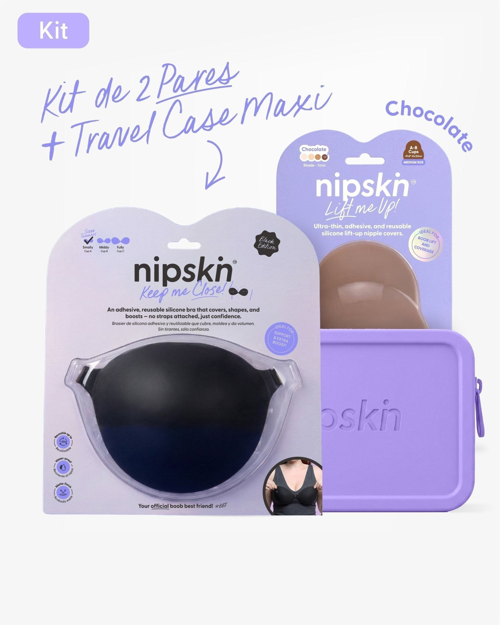 Adhesive Bra in Black + Bust Lift Cups + Case - Nipskin® - Nipskin Stickwear™