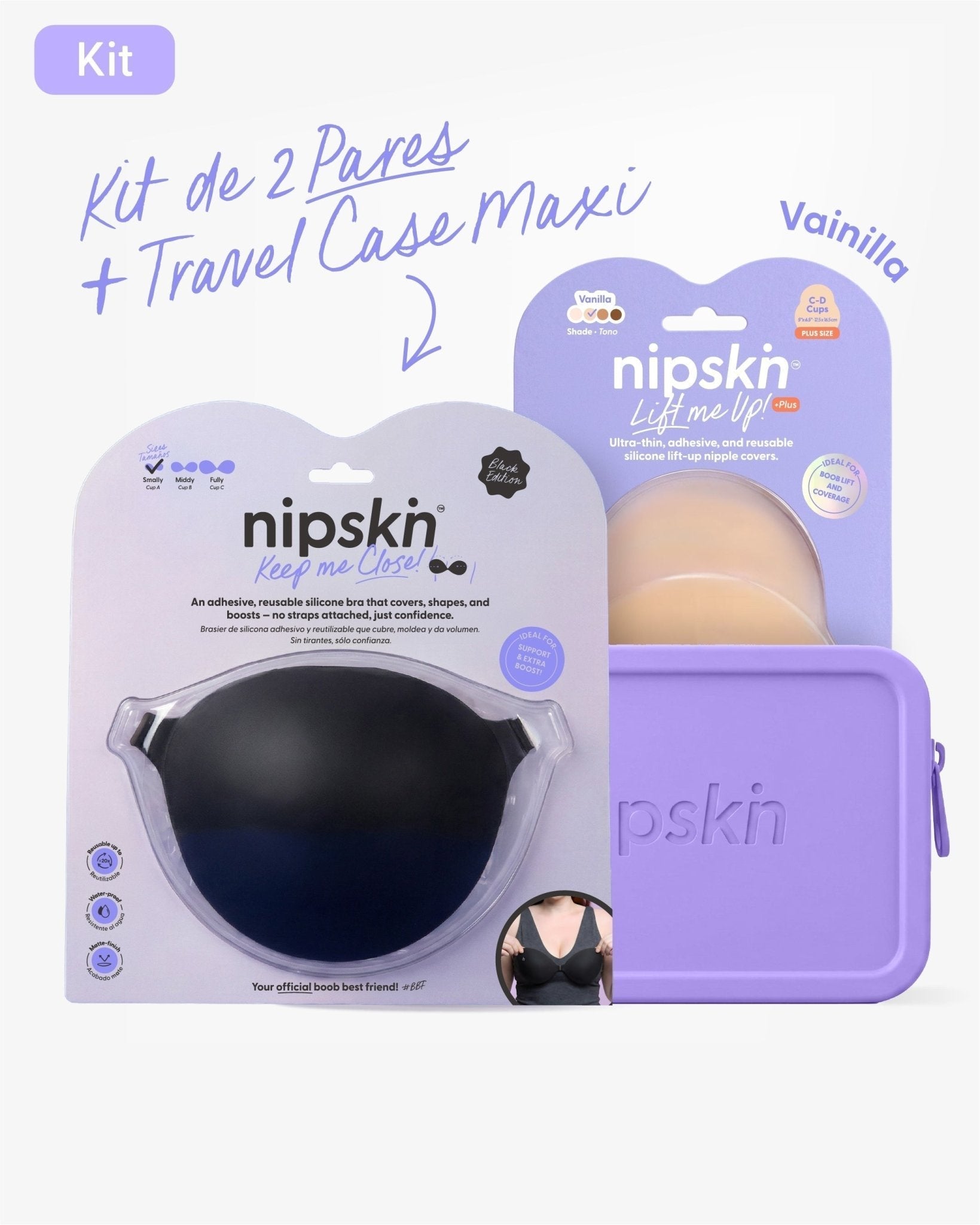 Adhesive Bra in Black + Bust Lift Cups + Case - Nipskin® - Nipskin Stickwear™