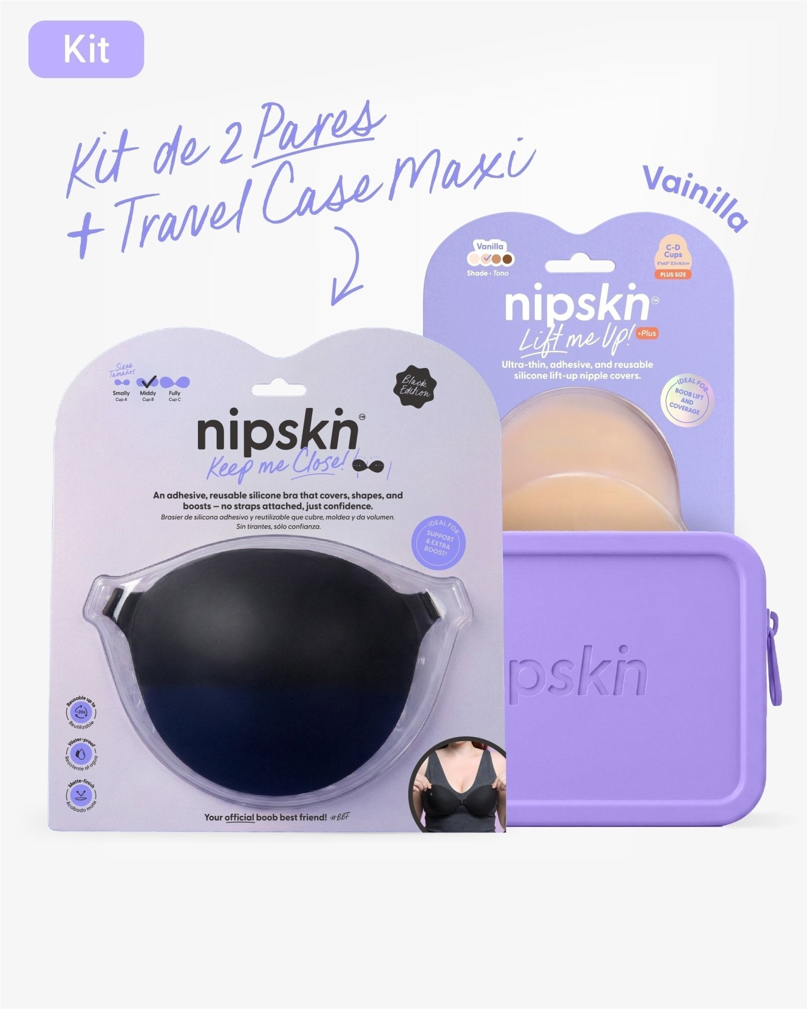 Adhesive Bra in Black + Bust Lift Cups + Case - Nipskin® - Nipskin Stickwear™