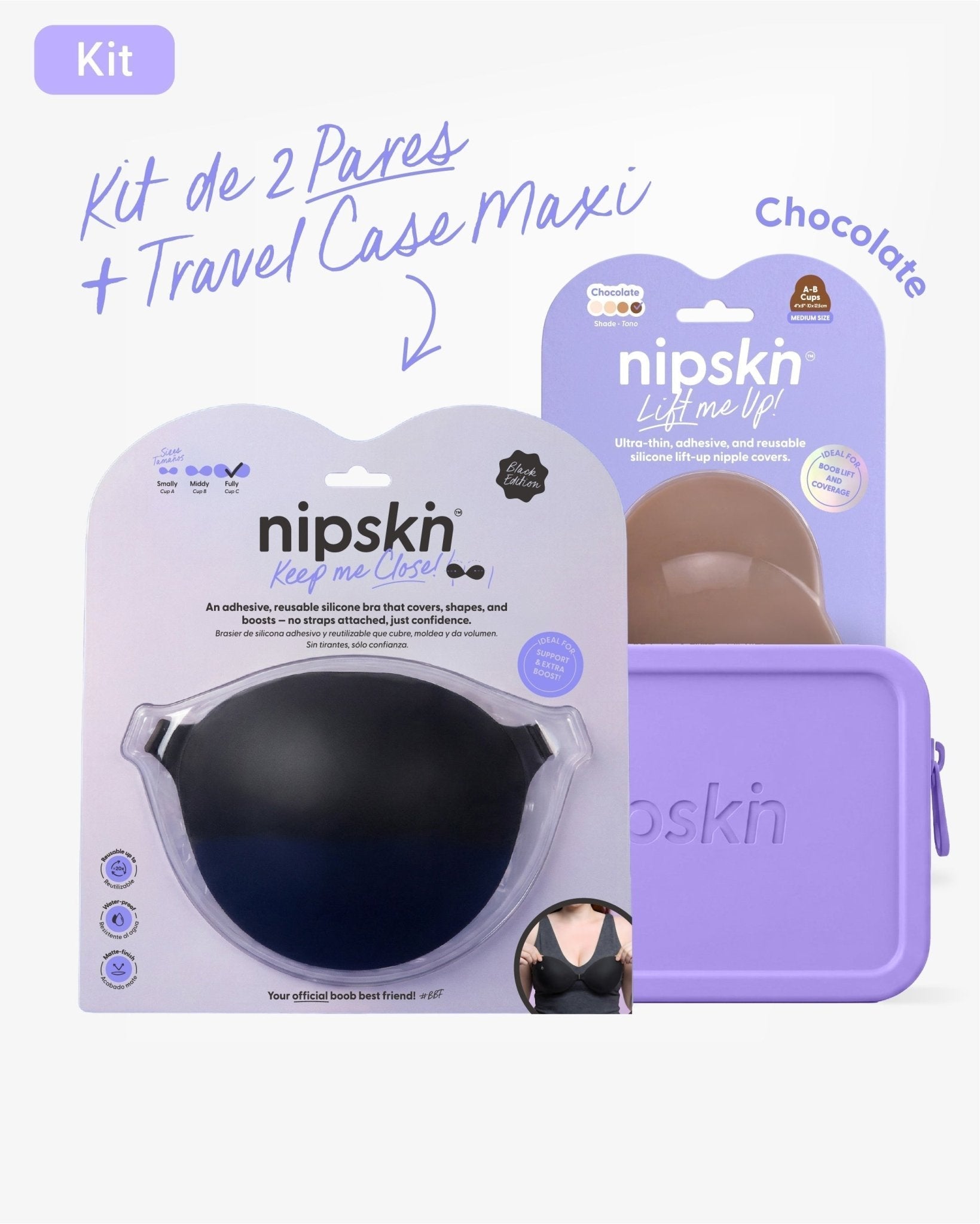 Adhesive Bra in Black + Bust Lift Cups + Case - Nipskin® - Nipskin Stickwear™