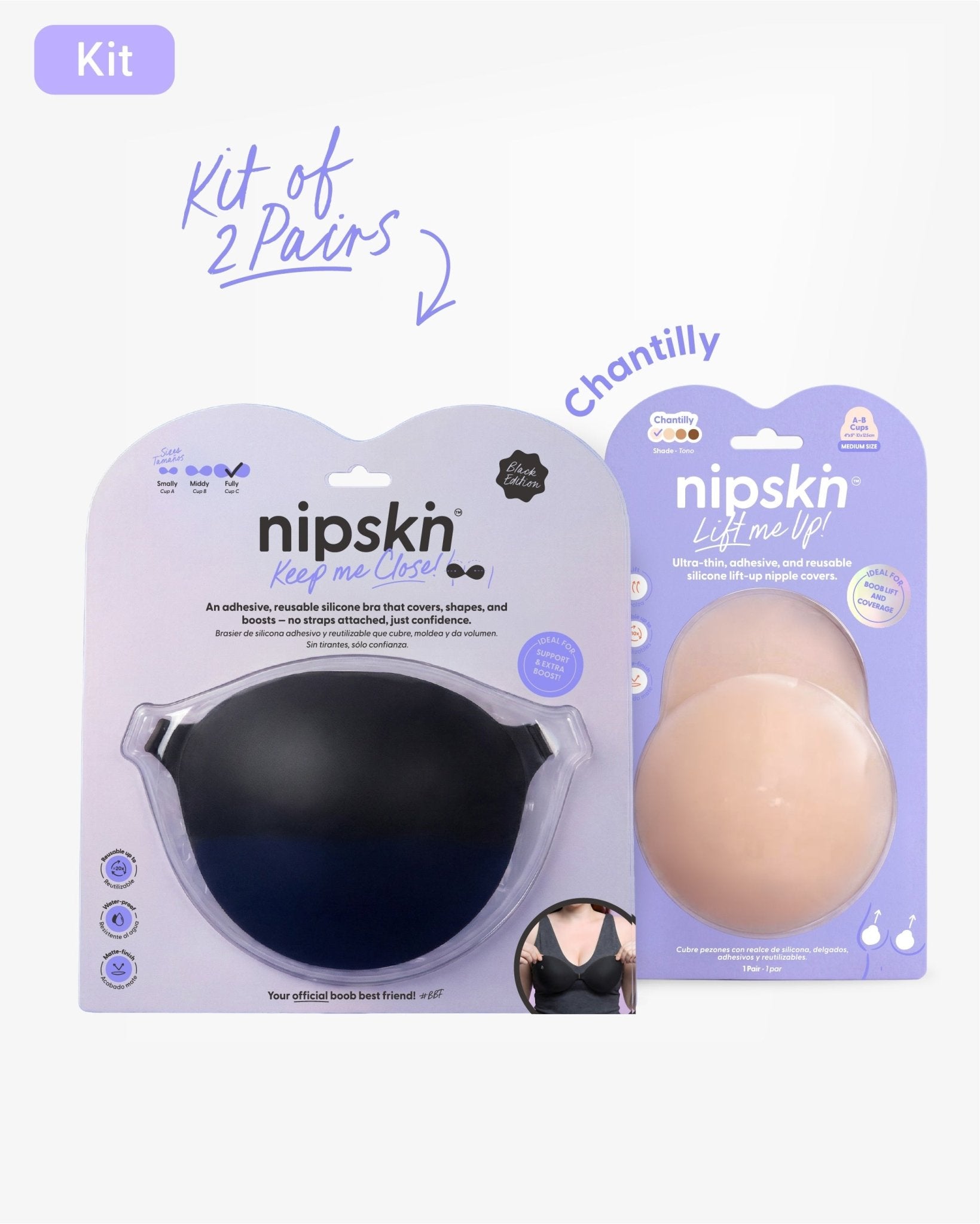 Adhesive Bra + Silicone Adhesive Breast Lift Cups Set (SIZE M) - Nipskin® - Nipskin Stickwear™