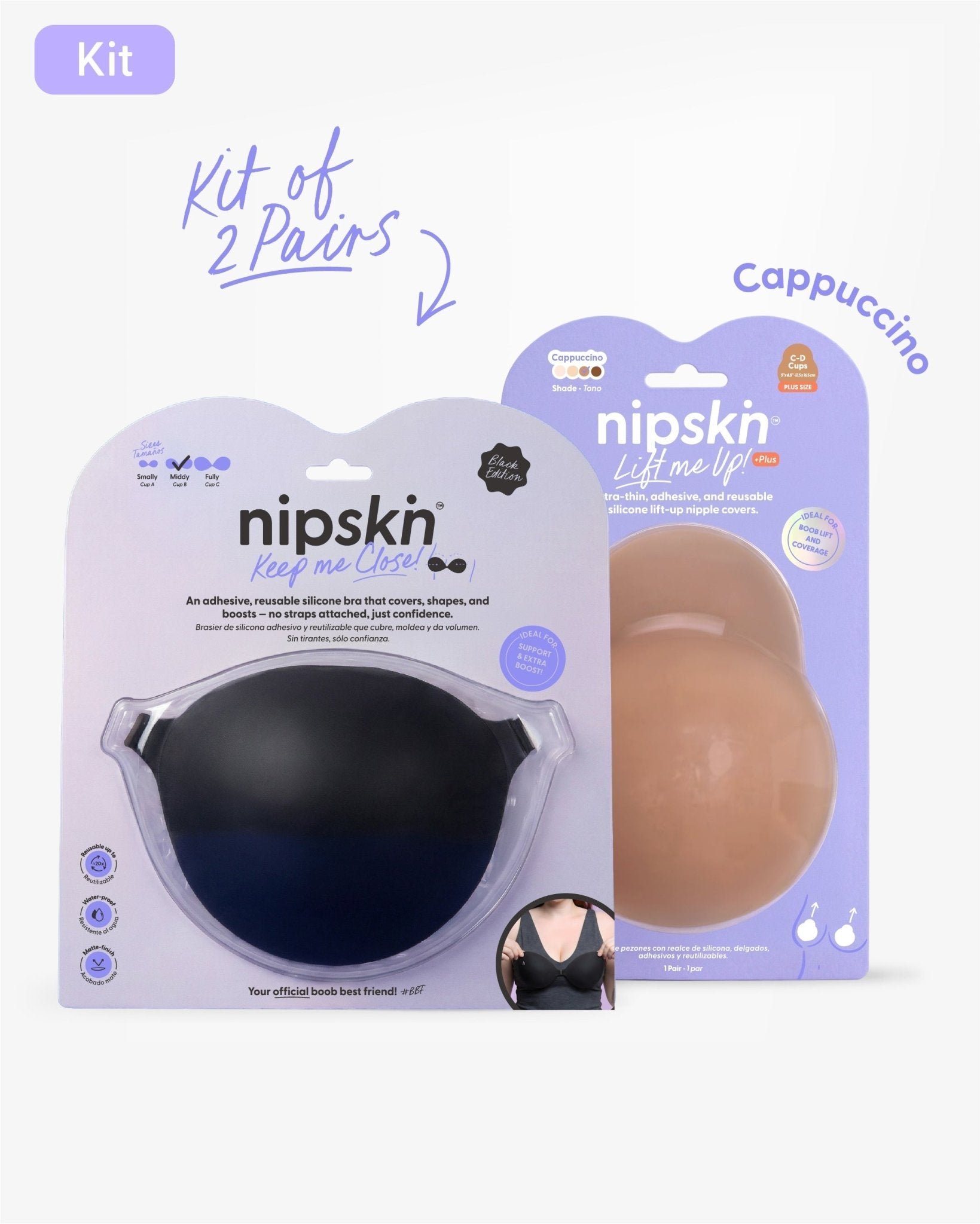 Adhesive Bra + Silicone Adhesive Cups Set (PLUS SIZE) - Nipskin® - Nipskin Stickwear™
