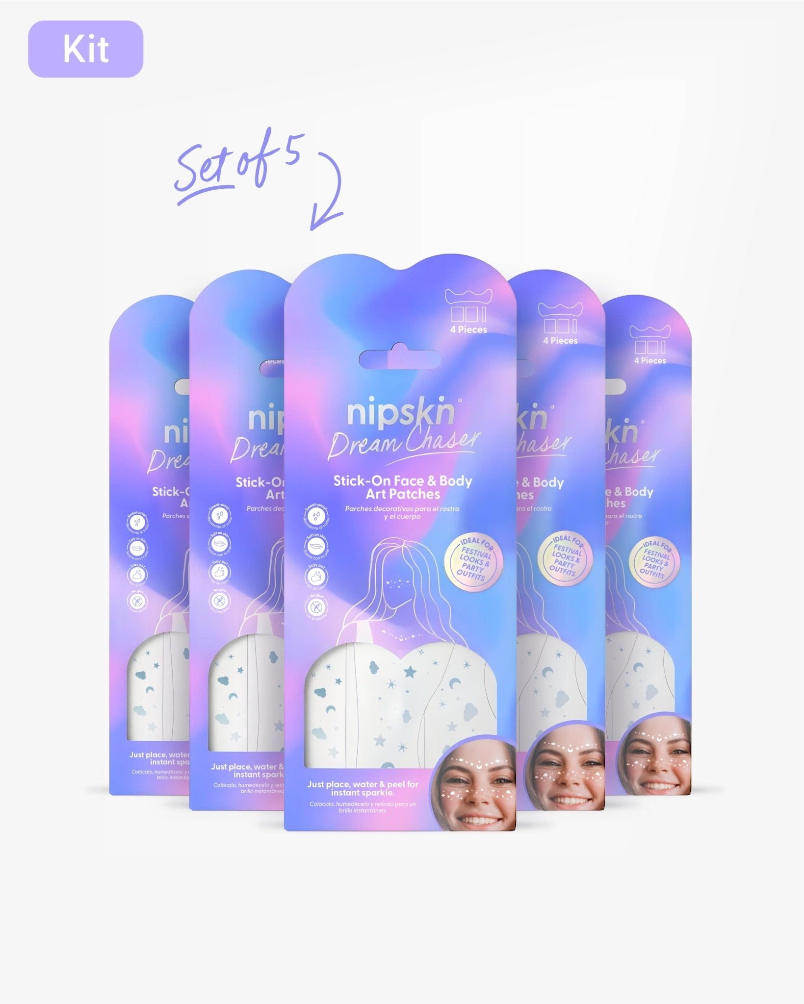 Bundle Dream Chaser x5 – Holographic Stick - On Face & Body Art Patches - Nipskin Stickwear™