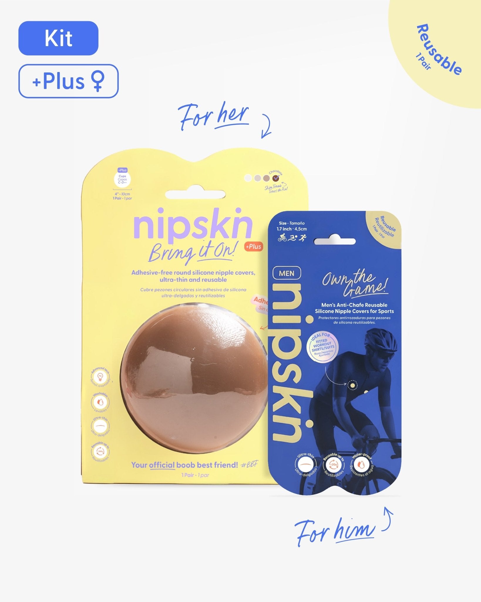 His & Hers Nipple Cover Set: Anti - Chafe (Him) + Adhesive - Free (Her) - Nipskin - Nipskin Stickwear™