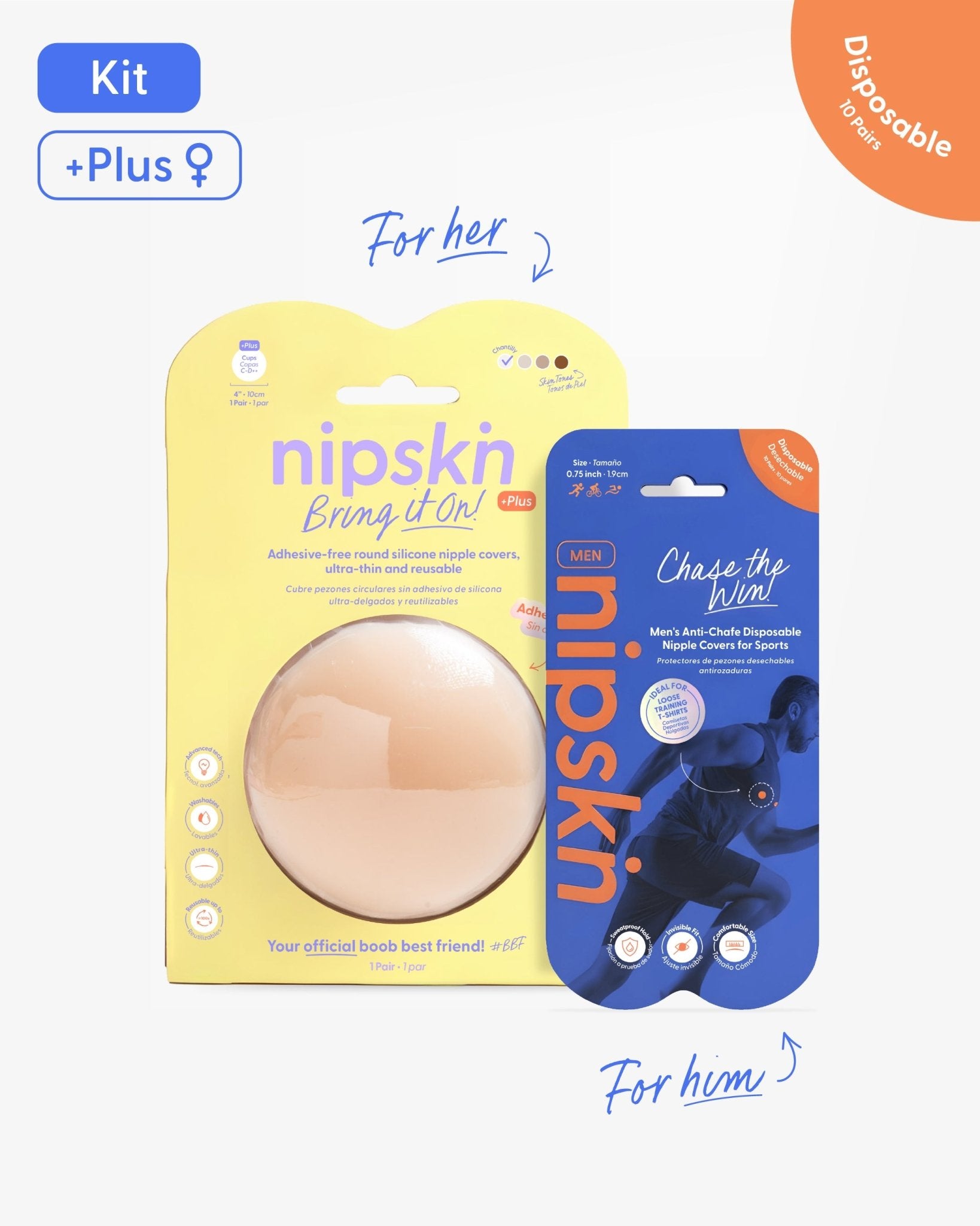 His & Hers Nipple Cover Set: Anti - Chafe (Him) + Adhesive - Free (Her) - Nipskin - Nipskin Stickwear™