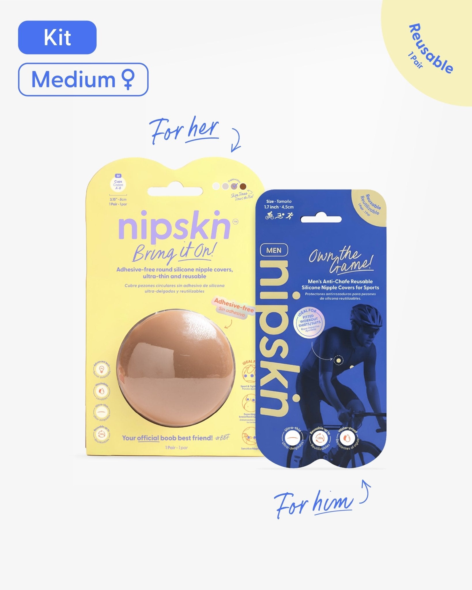 His & Hers Nipple Cover Set: Anti - Chafe (Him) + Adhesive - Free (Her) - Nipskin - Nipskin Stickwear™