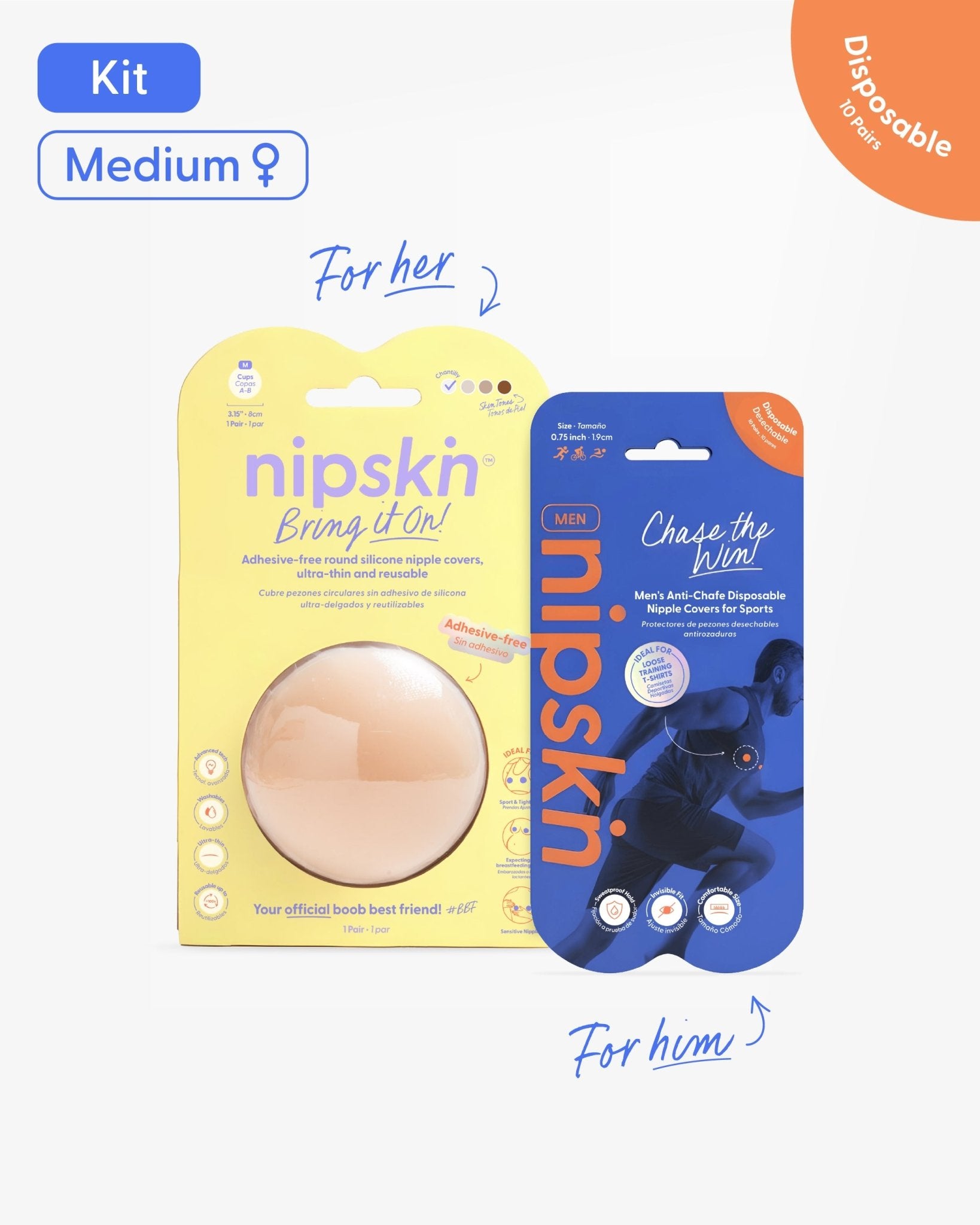 His & Hers Nipple Cover Set: Anti - Chafe (Him) + Adhesive - Free (Her) - Nipskin - Nipskin Stickwear™