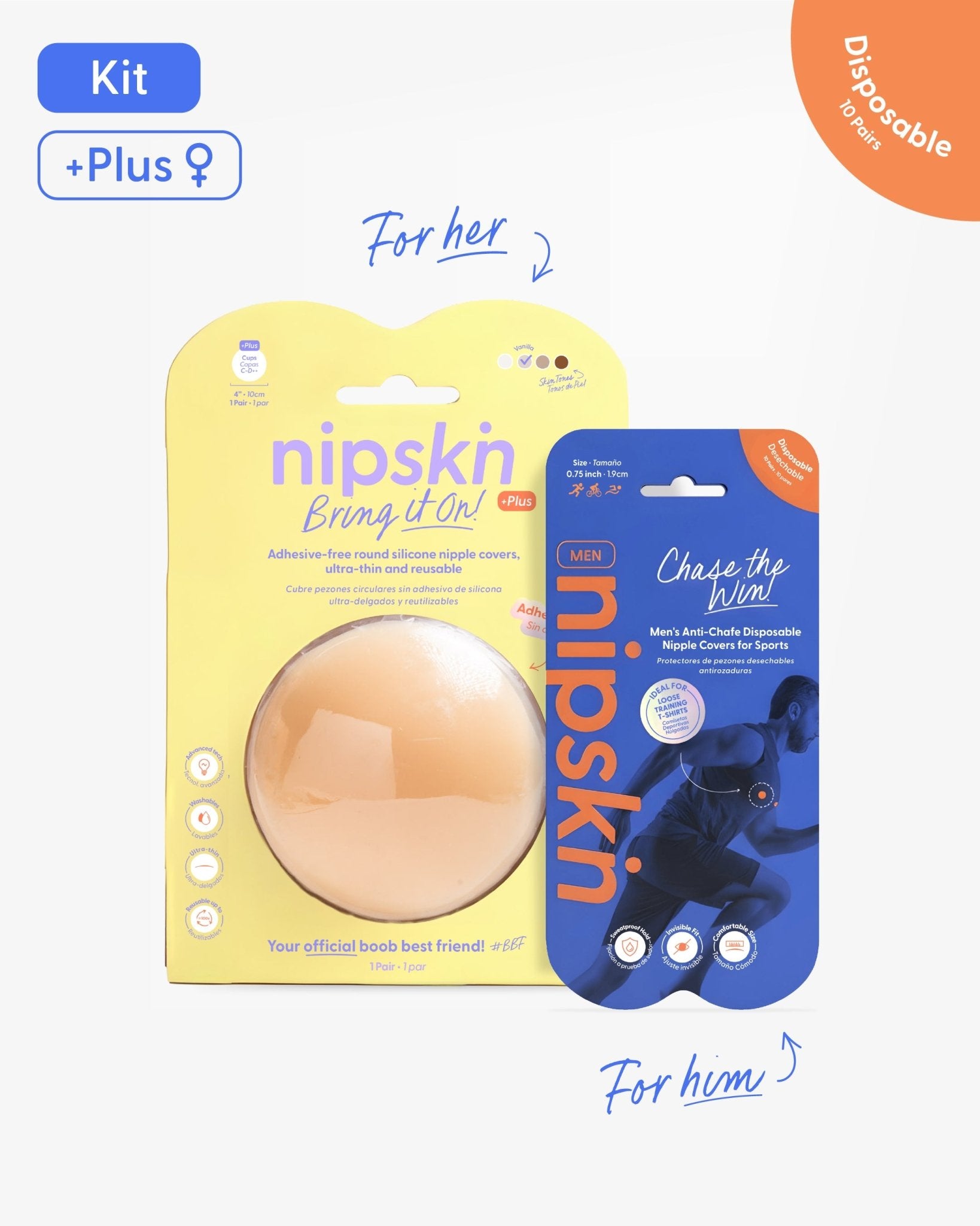 His & Hers Nipple Cover Set: Anti - Chafe (Him) + Adhesive - Free (Her) - Nipskin - Nipskin Stickwear™