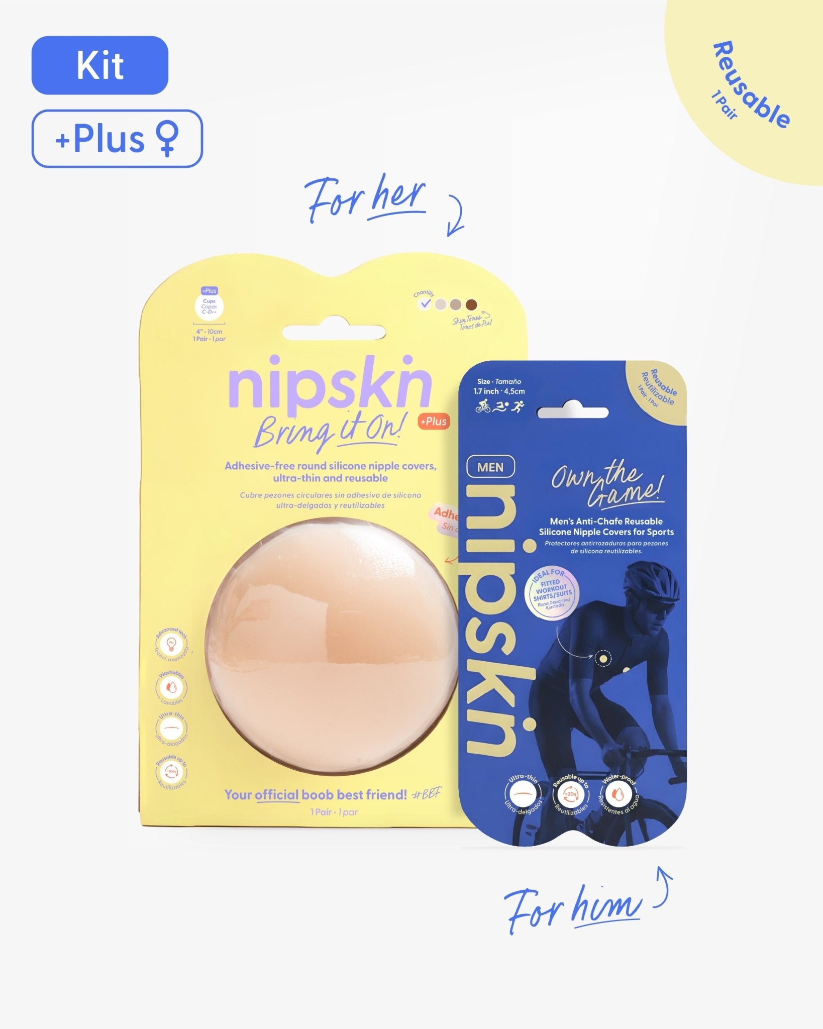 His & Hers Nipple Cover Set: Anti - Chafe (Him) + Adhesive - Free (Her) - Nipskin - Nipskin Stickwear™