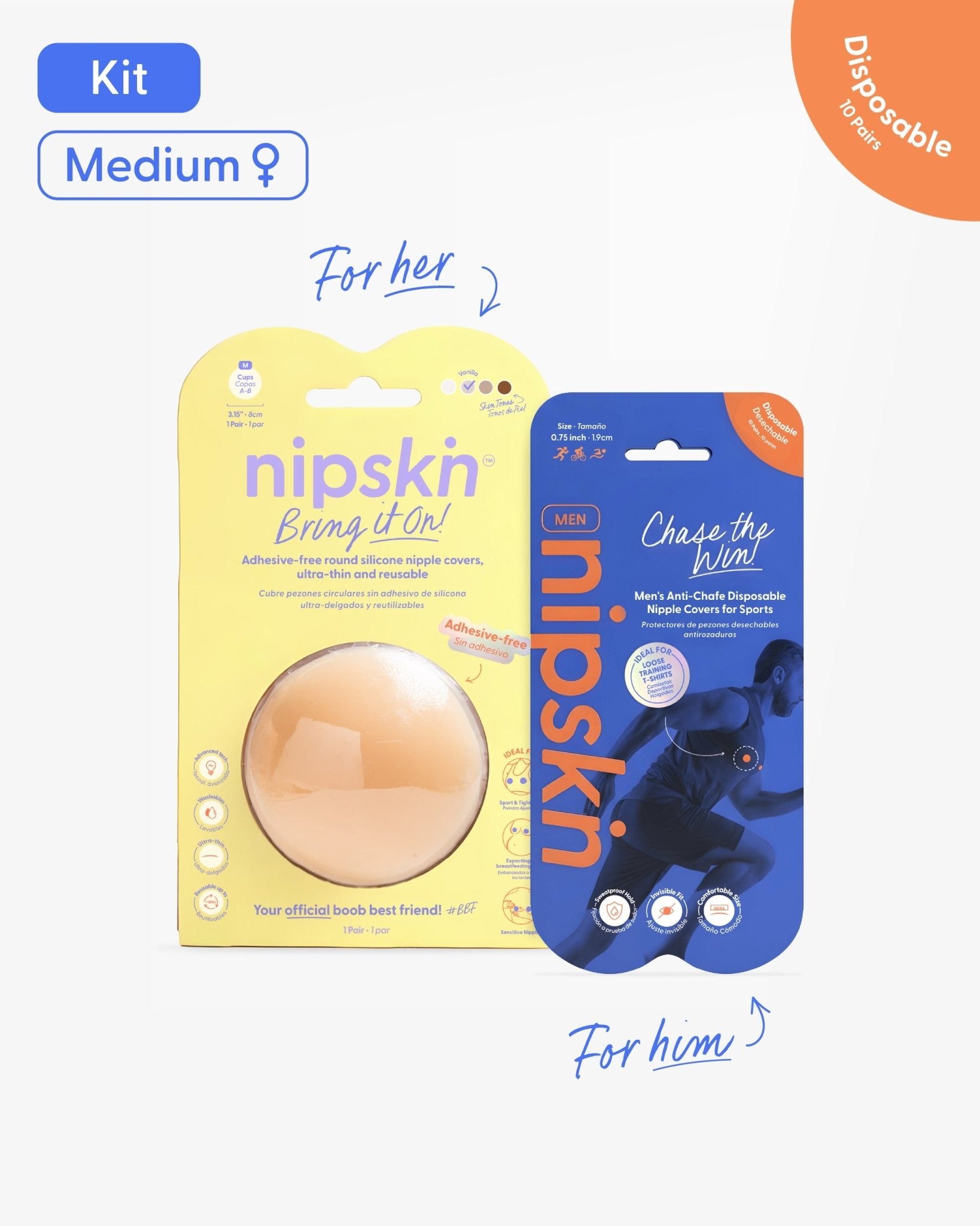 His & Hers Nipple Cover Set: Anti - Chafe (Him) + Adhesive - Free (Her) - Nipskin - Nipskin Stickwear™