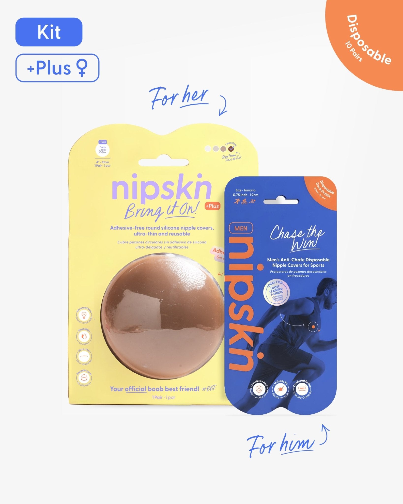 His & Hers Nipple Cover Set: Anti - Chafe (Him) + Adhesive - Free (Her) - Nipskin - Nipskin Stickwear™