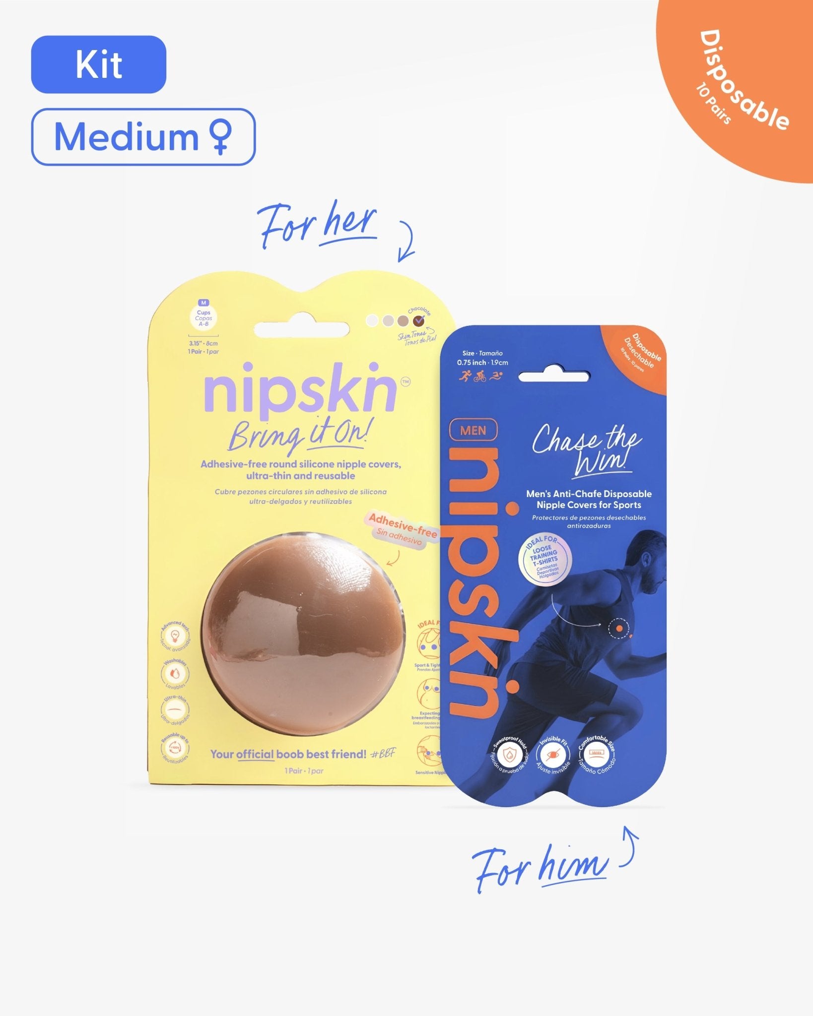 His & Hers Nipple Cover Set: Anti - Chafe (Him) + Adhesive - Free (Her) - Nipskin - Nipskin Stickwear™
