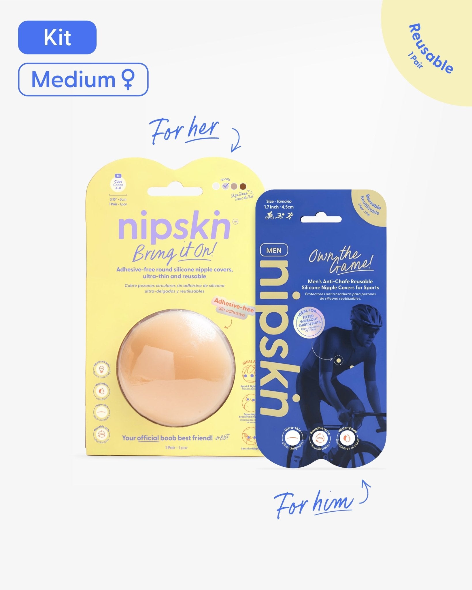 His & Hers Nipple Cover Set: Anti - Chafe (Him) + Adhesive - Free (Her) - Nipskin - Nipskin Stickwear™