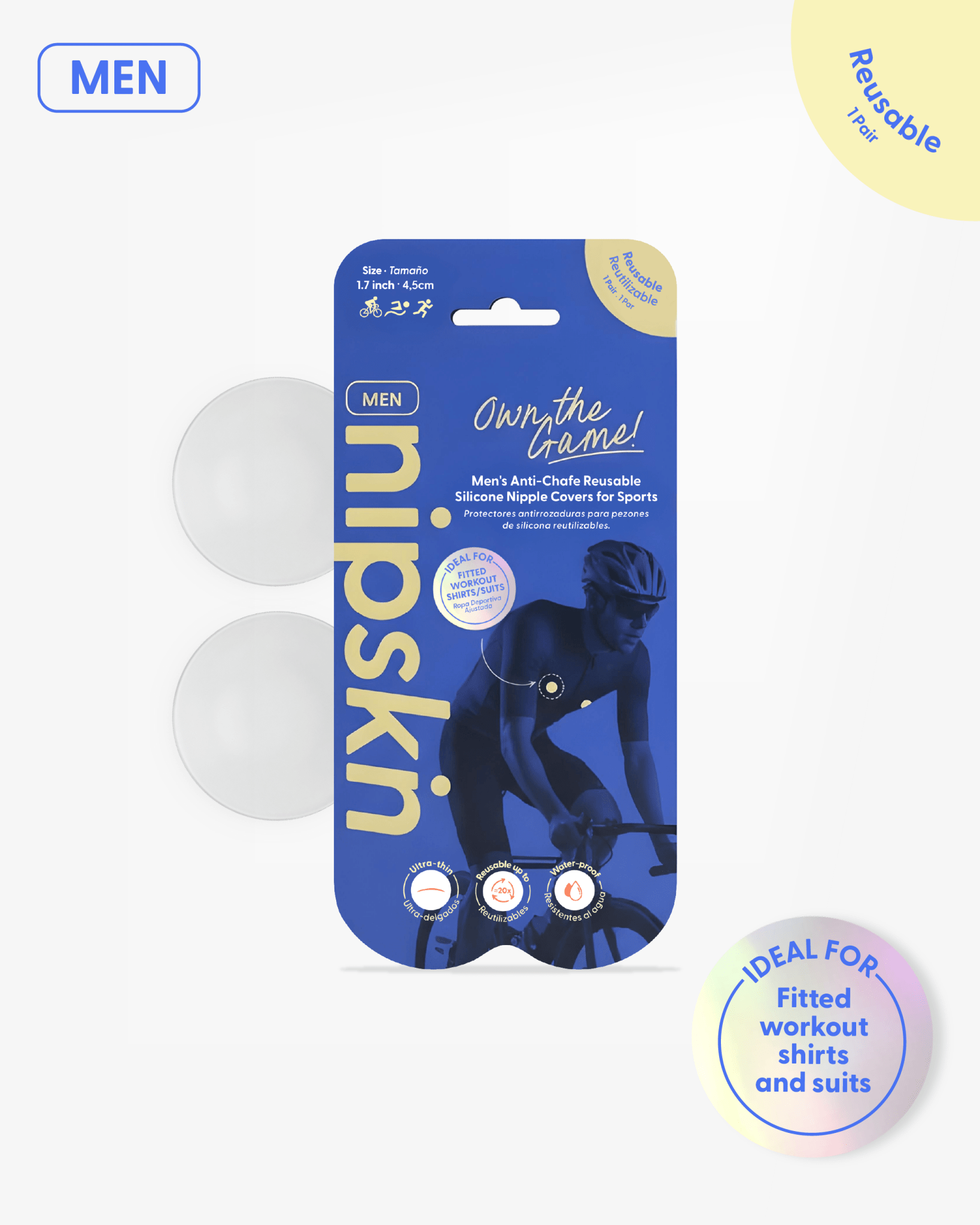 Men's Anti - Chafe Reusable Nipple Cover Clear - Nipskin Stickwear™