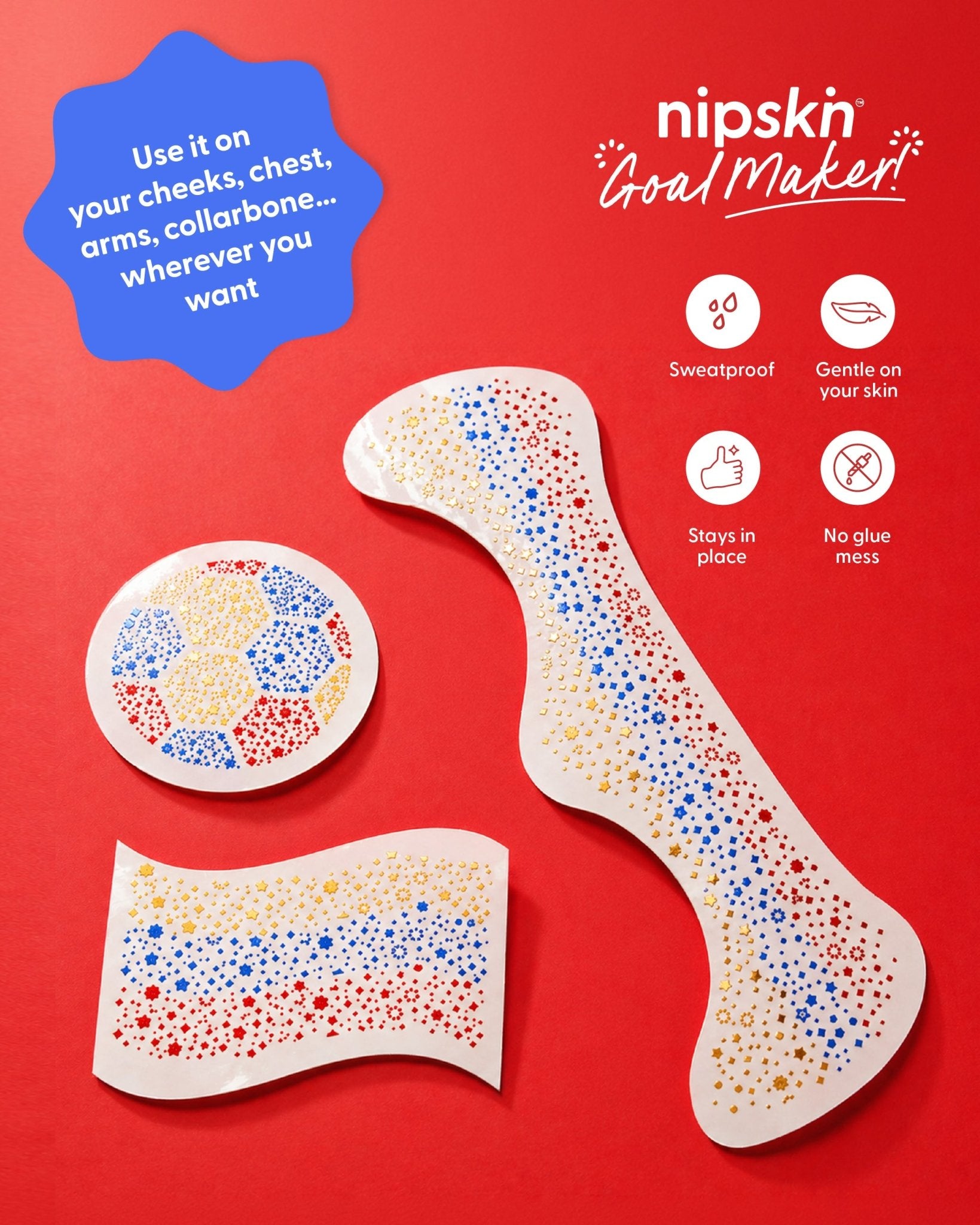 PRE - SALE Stick - On Face & Body Art Patches to Support Colombian Soccer Team 🇨🇴✨ - Nipskin Stickwear™