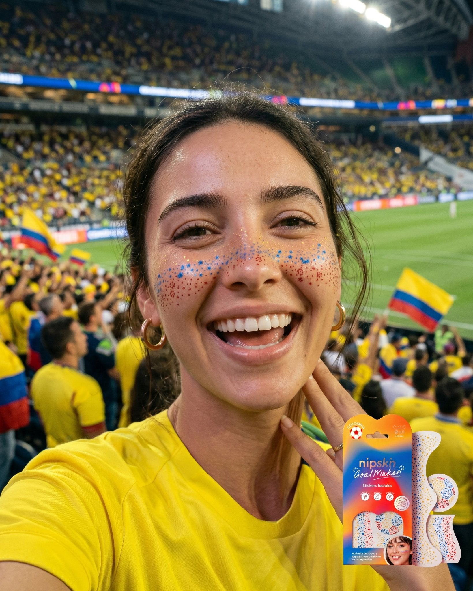 PRE - SALE Stick - On Face & Body Art Patches to Support Colombian Soccer Team 🇨🇴✨ - Nipskin Stickwear™